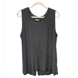 Old Navy Black White Stripe Tank Top Back Slit Women’s Large Summer Spring Light